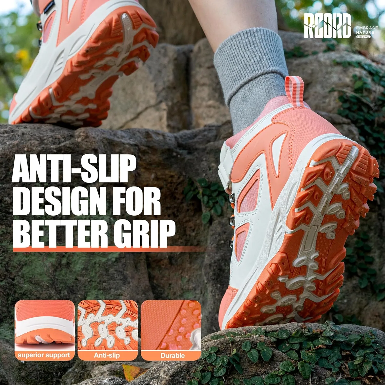 R CORD Kids Hiking Boots Drawstring Closure Girls Hiking Boots Waterproof Durable TPR Traction Outsole Anti-Skid Athletic Outdoor Boots