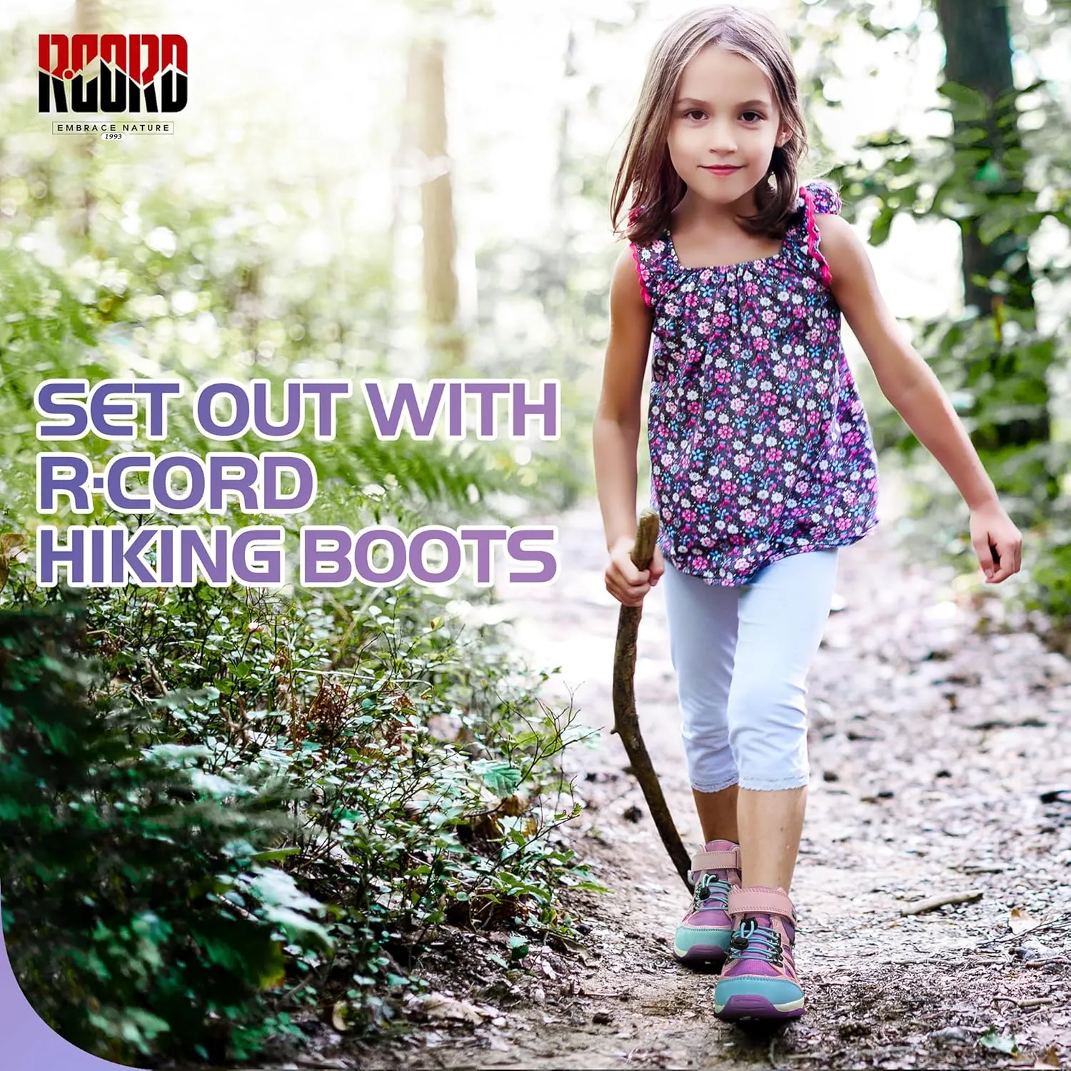 R CORD Kids Hiking Boots Drawstring Closure Girls Hiking Boots Waterproof Durable TPR Traction Outsole Anti-Skid Athletic Outdoor Boots