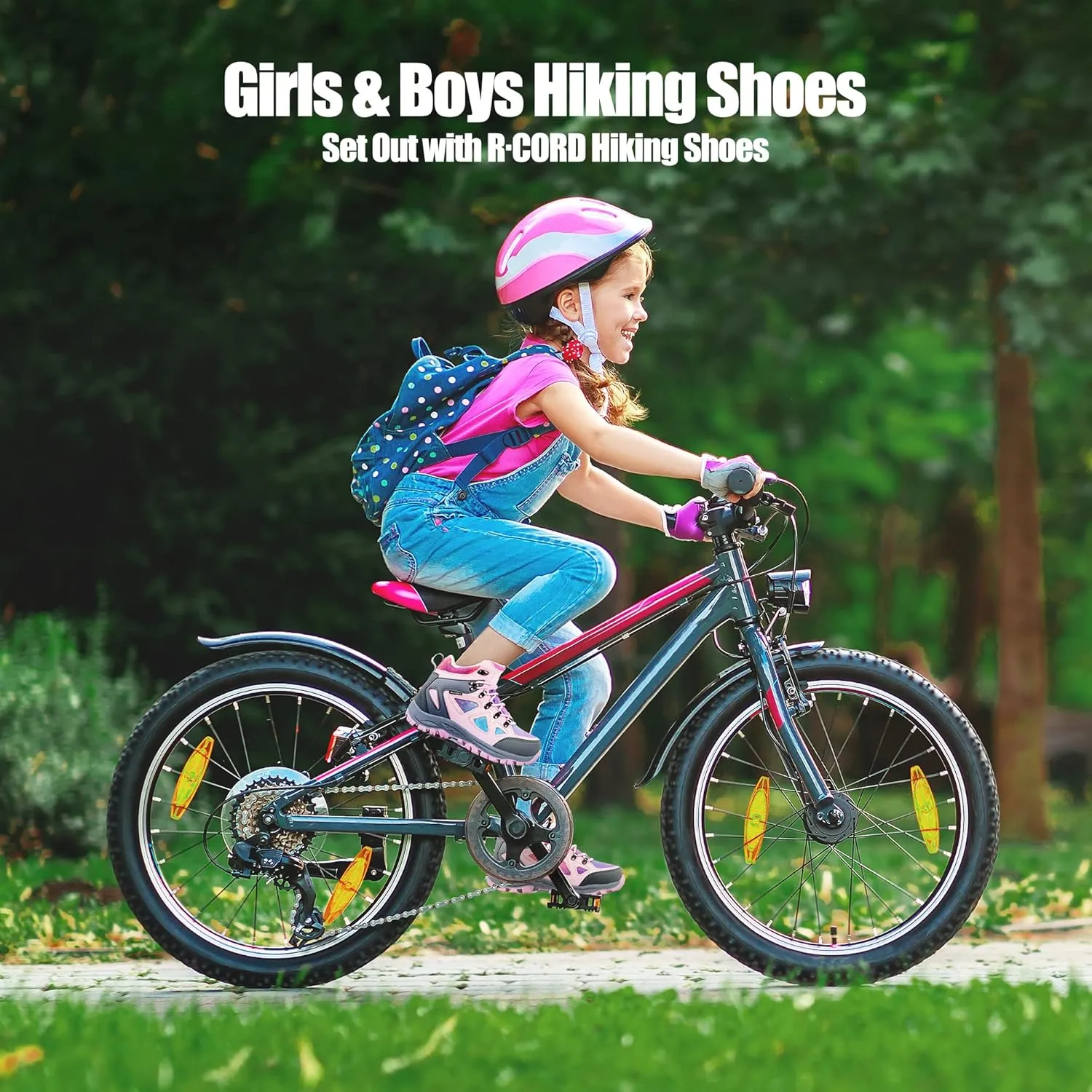 R CORD Kids Hiking Boots Girls Hiking Boots Waterproof Non-Slip for Outdoor Lace-Up Closure Durable TPR Traction Outsole Kids Hiking Shoes