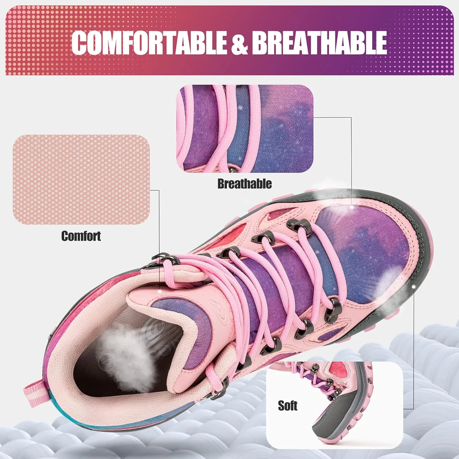 R CORD Kids Hiking Boots Girls Hiking Boots Waterproof Non-Slip for Outdoor Lace-Up Closure Durable TPR Traction Outsole Kids Hiking Shoes