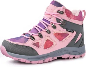 R CORD Kids Hiking Boots Girls Hiking Boots Waterproof Non-Slip for Outdoor Lace-Up Closure Durable TPR Traction Outsole Kids Hiking Shoes