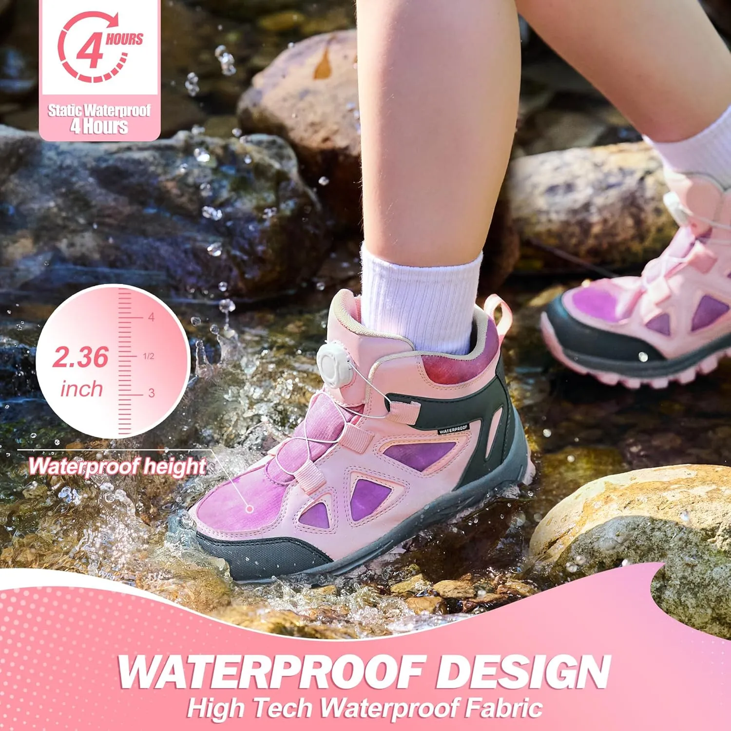 R CORD Kids Hiking Boots Waterproof Durable TPR Traction Outsole Anti-Skid Athletic Lace Up Hiking Shoes for Outdoor Adventure