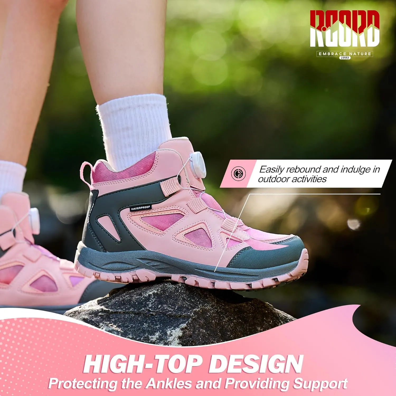 R CORD Kids Hiking Boots Waterproof Durable TPR Traction Outsole Anti-Skid Athletic Lace Up Hiking Shoes for Outdoor Adventure