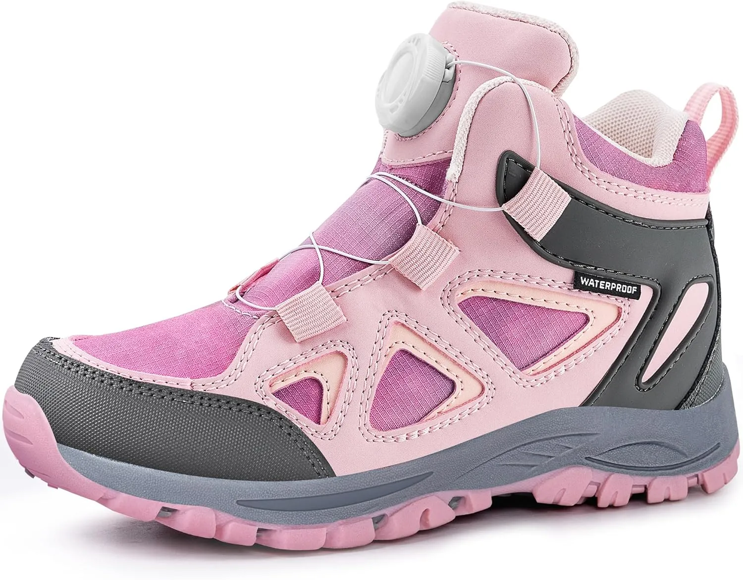 R CORD Kids Hiking Boots Waterproof Durable TPR Traction Outsole Anti-Skid Athletic Lace Up Hiking Shoes for Outdoor Adventure