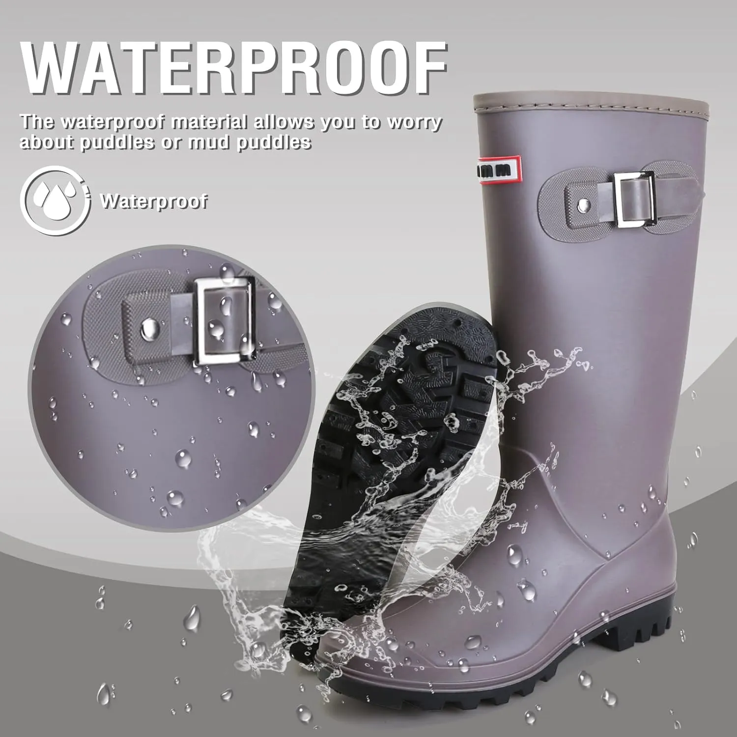 Rain Boots for Women, Waterproof Knee-high Rubber Boots, Comfortable Lightweight Garden Boots Keep Warm Work Tall Fishing Boots for Outdoor