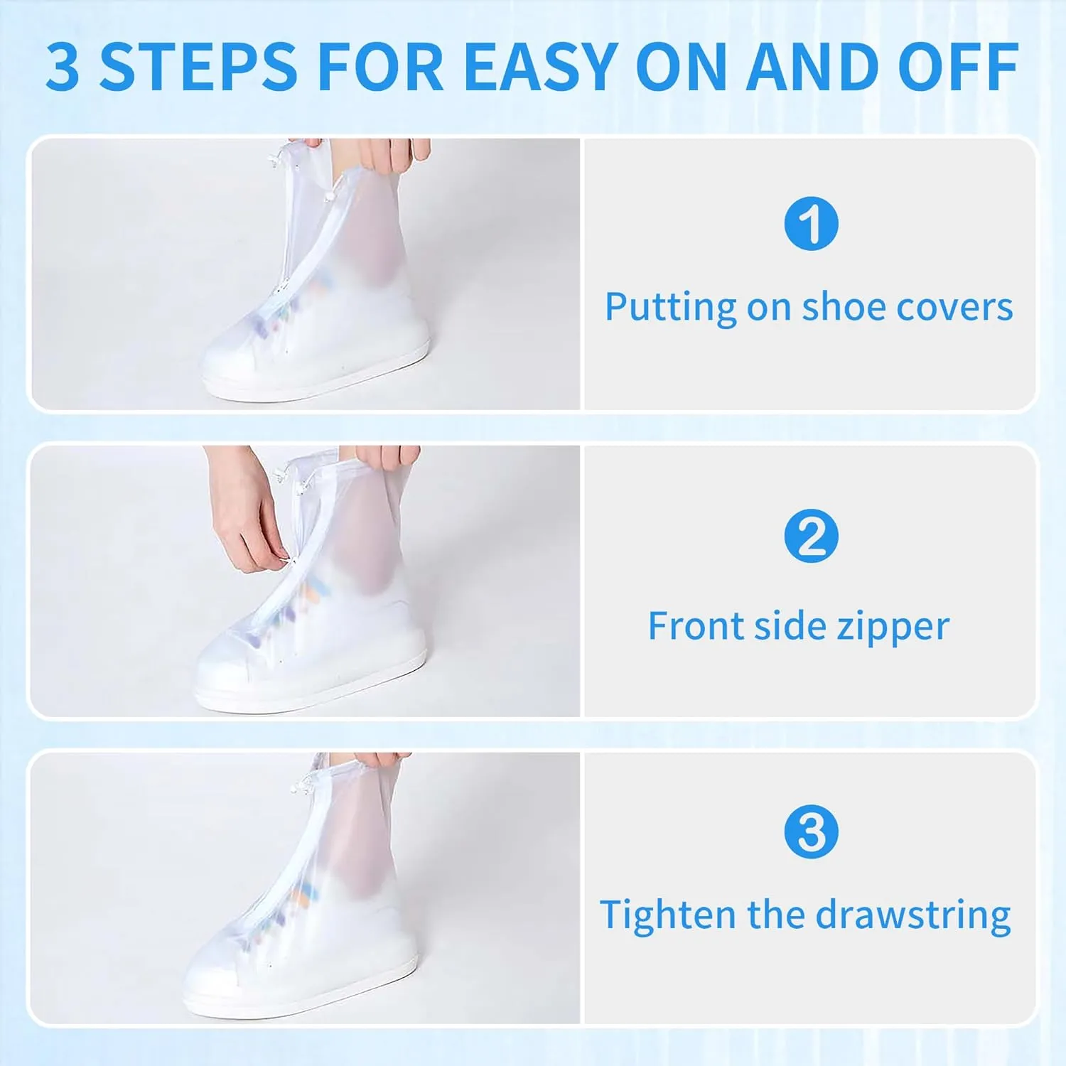 Rain Shoe Covers Waterproof for Men Women Shoe Boots Galoshes Protectors with Zipper Not-Slip Reusable Overshoes for Hiking Climbing Camping Cycling Rainy Day