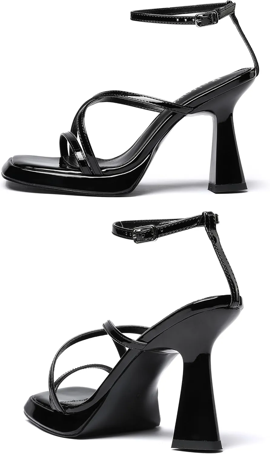 Reitoye Strappy Heels for Women Platform High Chunky Heels Square Open Toe Heeled Sandals Ankle Strap Block Heels