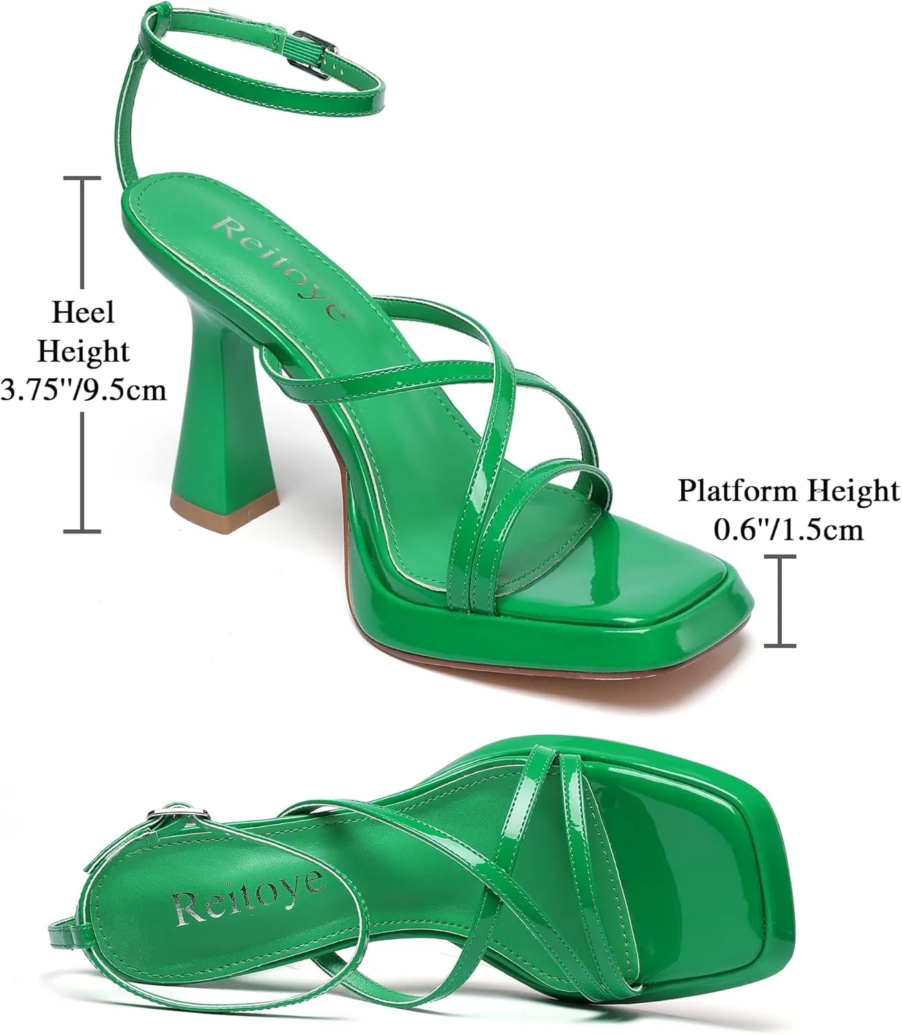 Reitoye Strappy Heels for Women Platform High Chunky Heels Square Open Toe Heeled Sandals Ankle Strap Block Heels