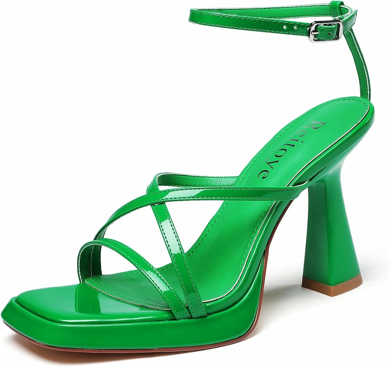 Reitoye Strappy Heels for Women Platform High Chunky Heels Square Open Toe Heeled Sandals Ankle Strap Block Heels