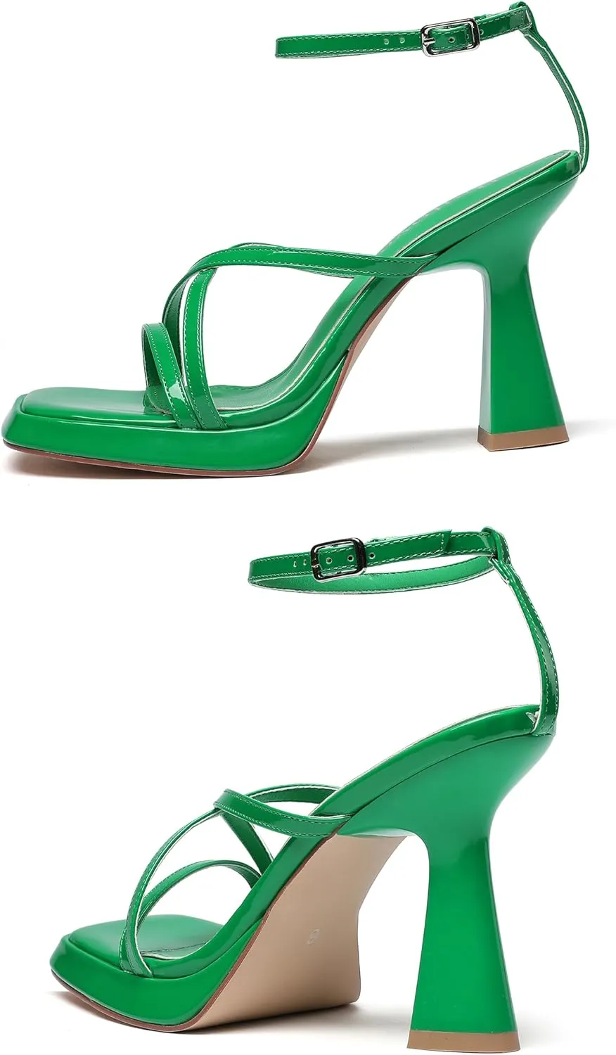 Reitoye Strappy Heels for Women Platform High Chunky Heels Square Open Toe Heeled Sandals Ankle Strap Block Heels