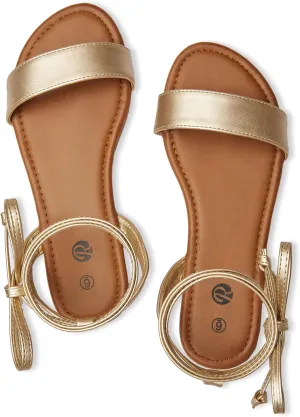 Rekayla Open Toe Tie Up Ankle Wrap Flat Sandals for Women