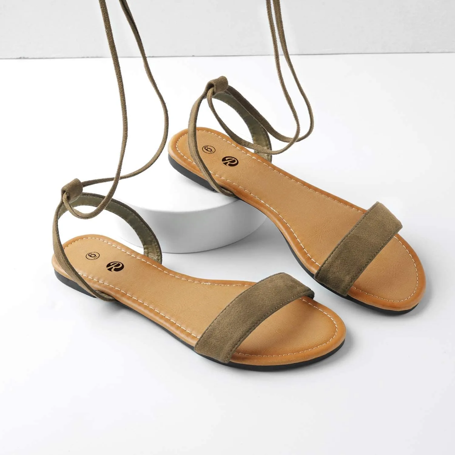 Rekayla Open Toe Tie Up Ankle Wrap Flat Sandals for Women