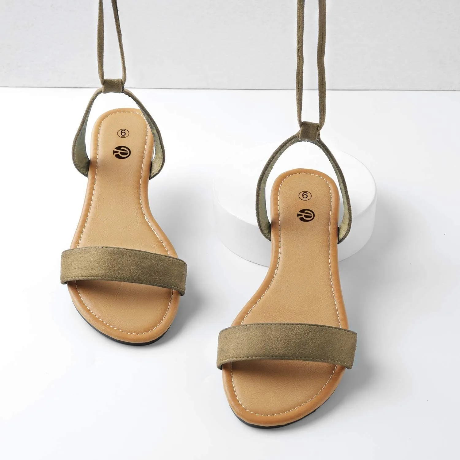 Rekayla Open Toe Tie Up Ankle Wrap Flat Sandals for Women