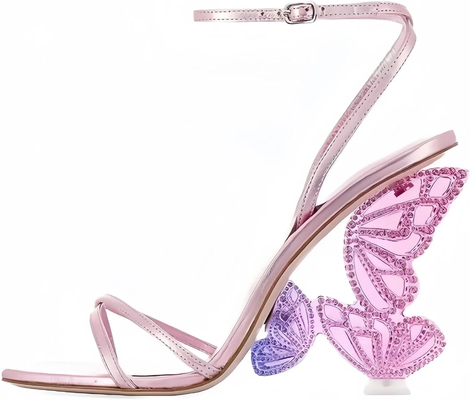 Rhinestone Butterfly Stilletos Heels Sandals for Women, Open Pointed High Heels Sandals Ankle Strap Buckles Elegant Wedding Dress Shoes