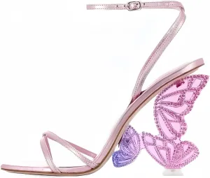 Rhinestone Butterfly Stilletos Heels Sandals for Women, Open Pointed High Heels Sandals Ankle Strap Buckles Elegant Wedding Dress Shoes