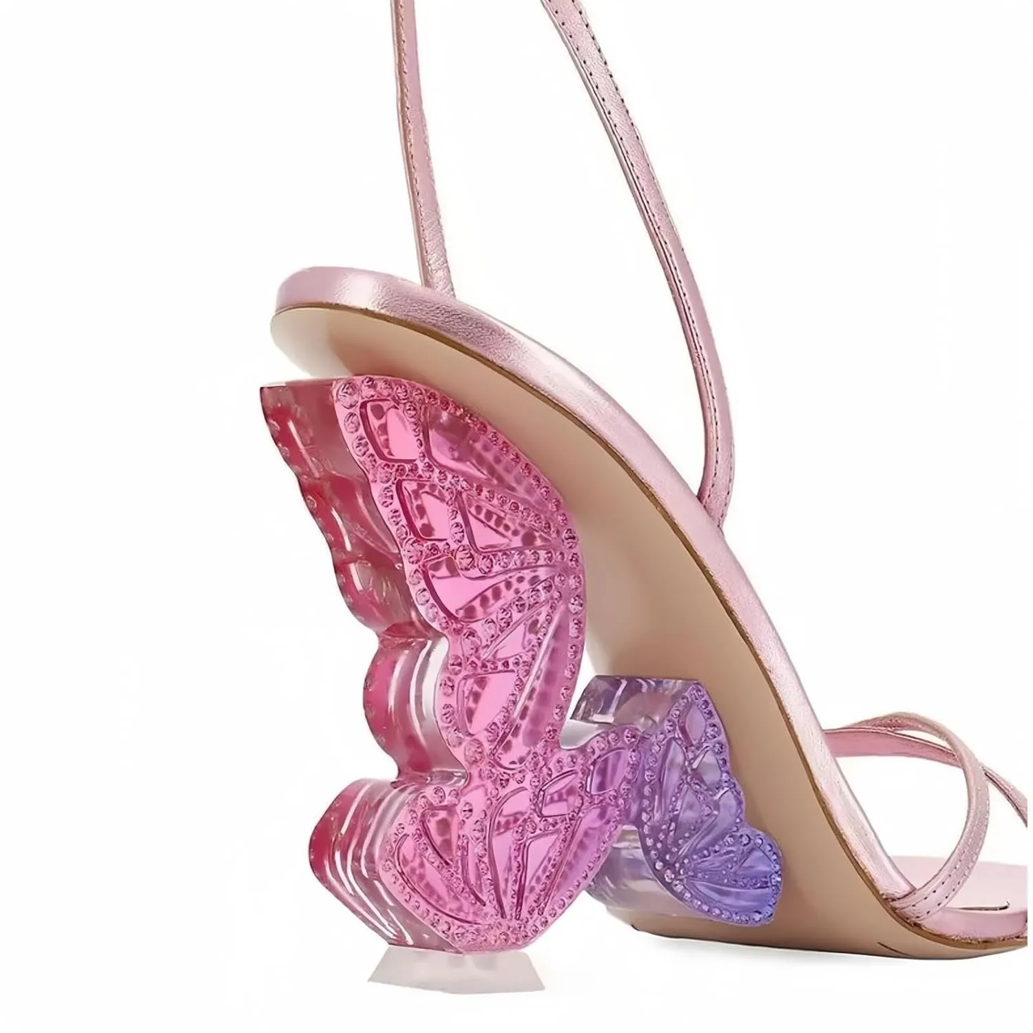 Rhinestone Butterfly Stilletos Heels Sandals for Women, Open Pointed High Heels Sandals Ankle Strap Buckles Elegant Wedding Dress Shoes