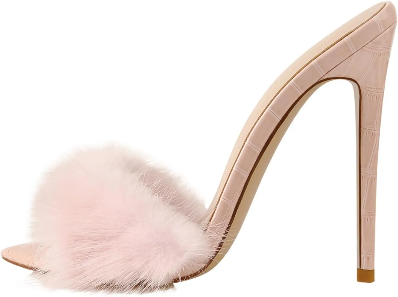 Richealnana Women's Fur Fuzzy Sexy High Heels for Women Stiletto High Heels Mules Sandals