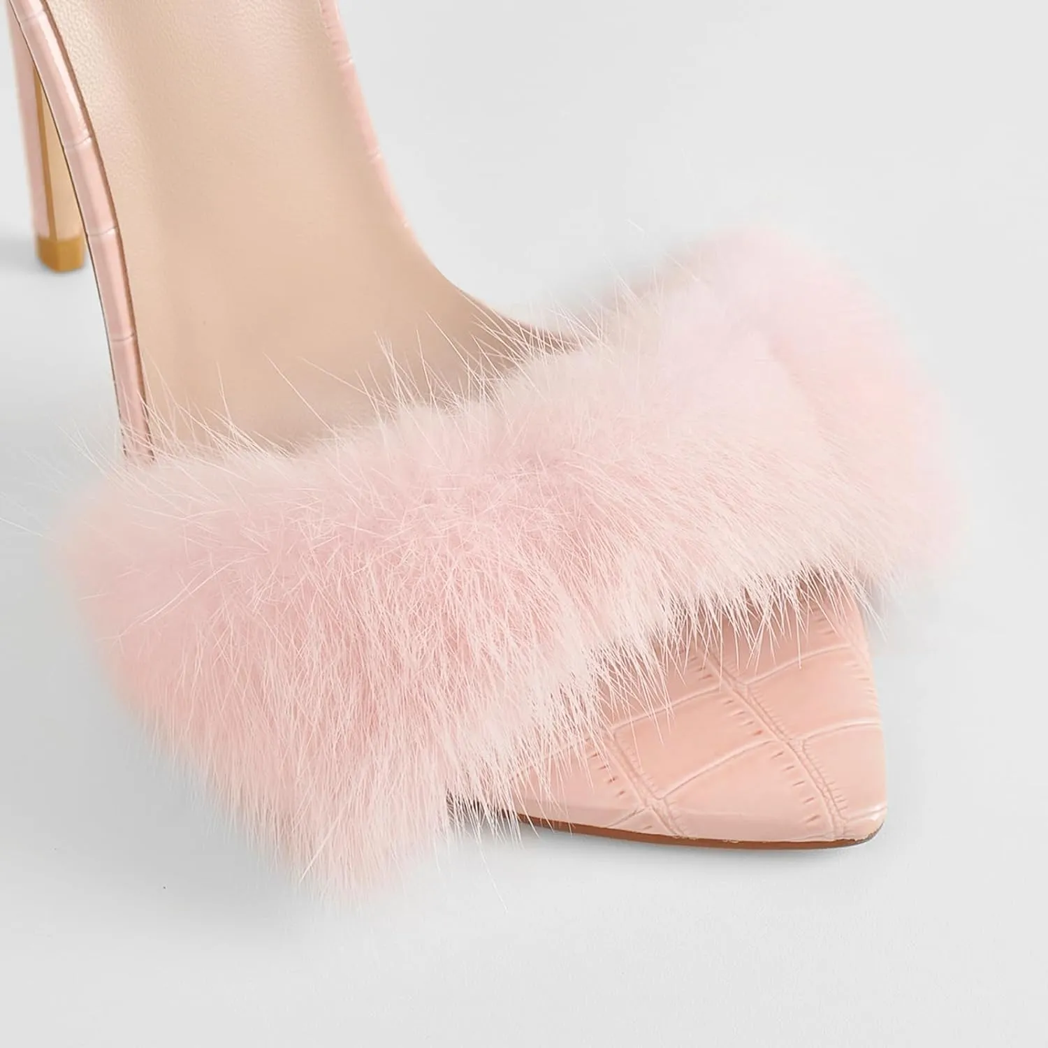 Richealnana Women's Fur Fuzzy Sexy High Heels for Women Stiletto High Heels Mules Sandals