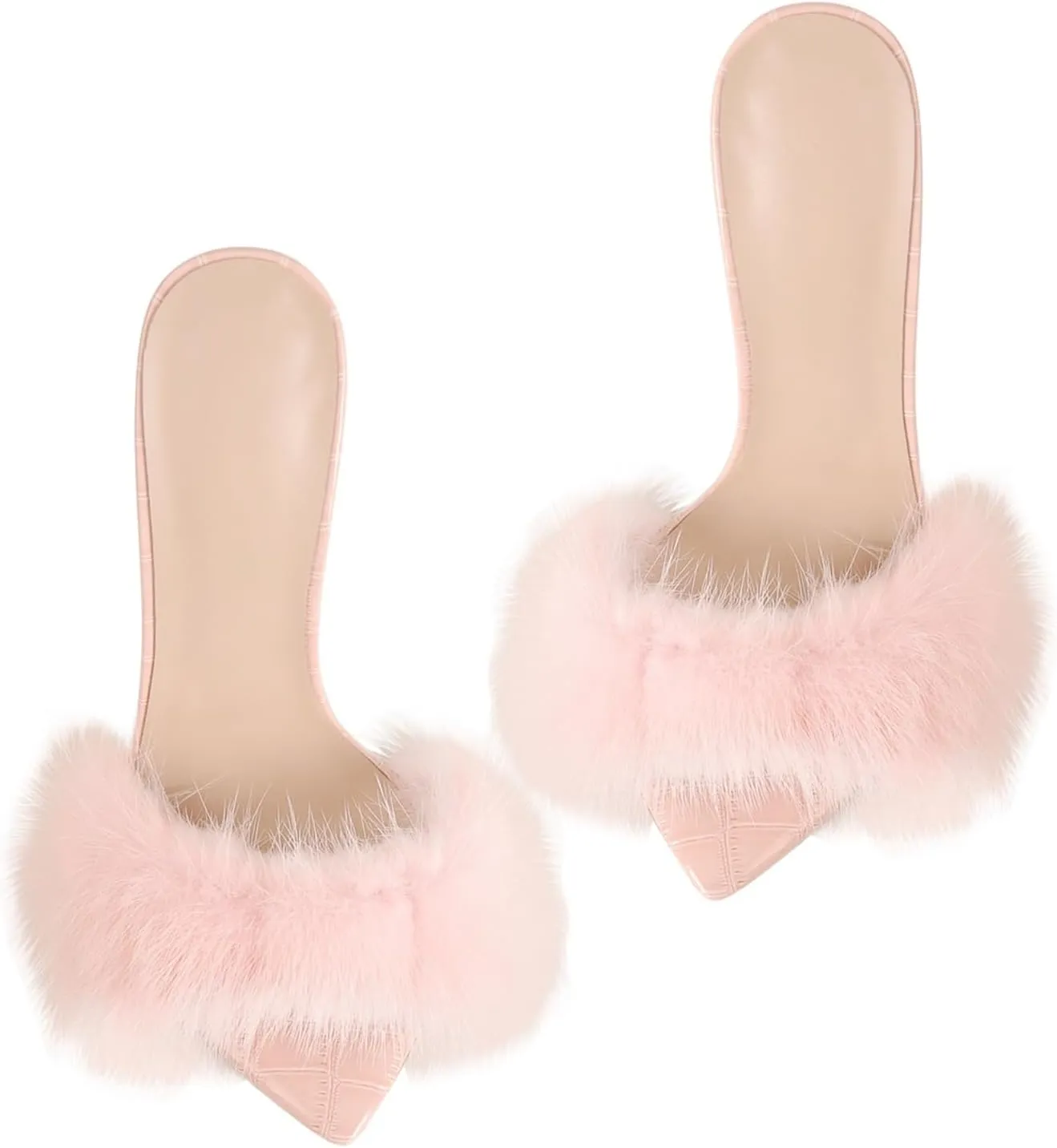 Richealnana Women's Fur Fuzzy Sexy High Heels for Women Stiletto High Heels Mules Sandals