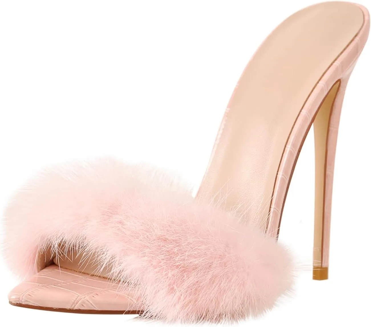 Richealnana Women's Fur Fuzzy Sexy High Heels for Women Stiletto High Heels Mules Sandals
