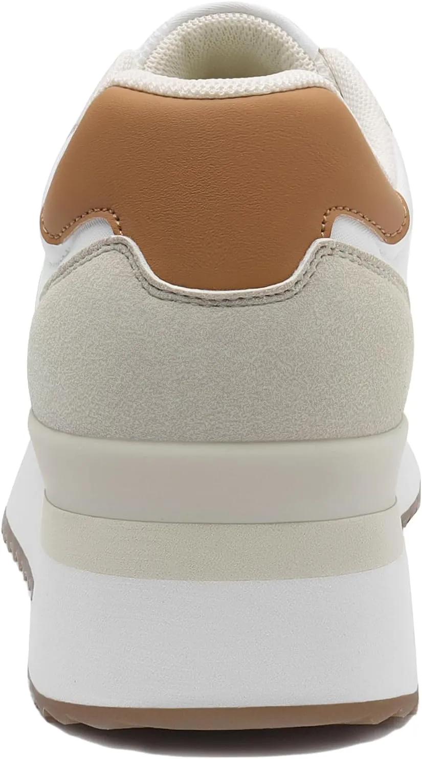 Rihero Women's Platform Sneakers Casual Lace Up Non Slip Tennis Walking Shoes Comfortable Lightweight Chunky Fashion Sneakers