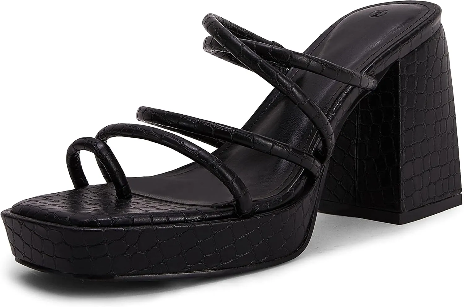 Rilista Women's Chunky Heels Strappy Platform Square Toe Block Heeled Sandals Slip On Mules