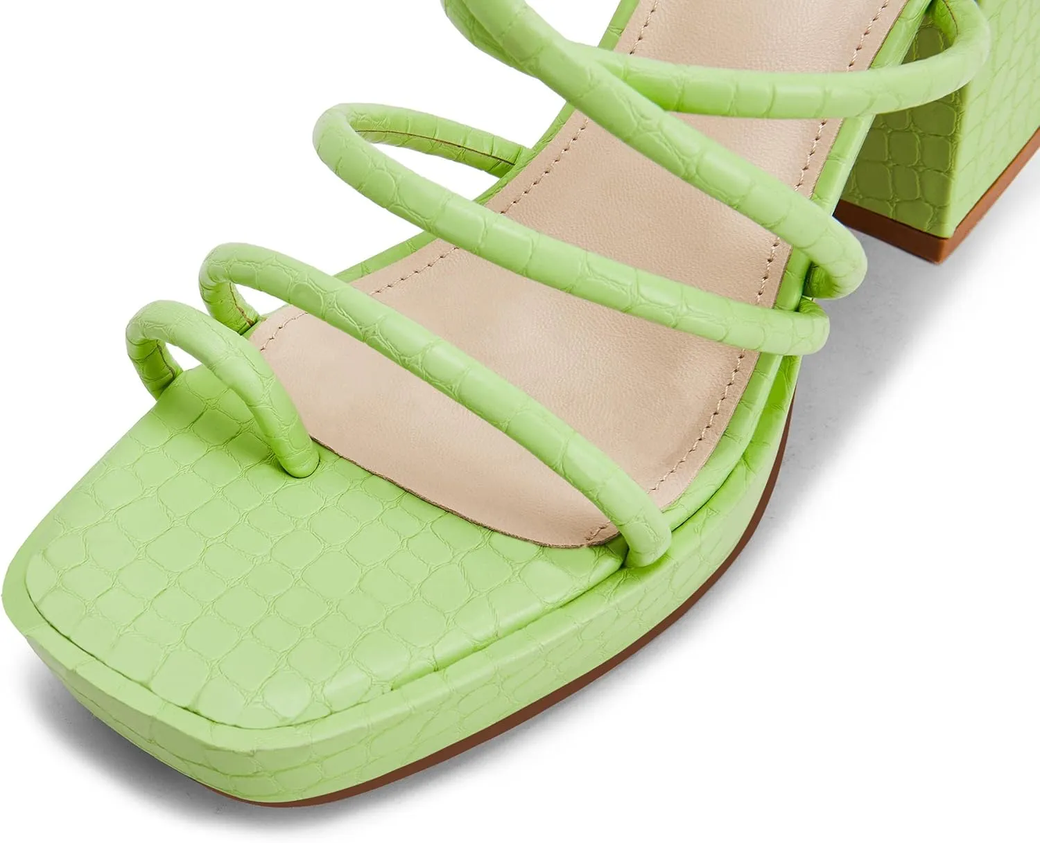 Rilista Women's Chunky Heels Strappy Platform Square Toe Block Heeled Sandals Slip On Mules