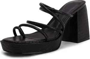Rilista Women's Chunky Heels Strappy Platform Square Toe Block Heeled Sandals Slip On Mules