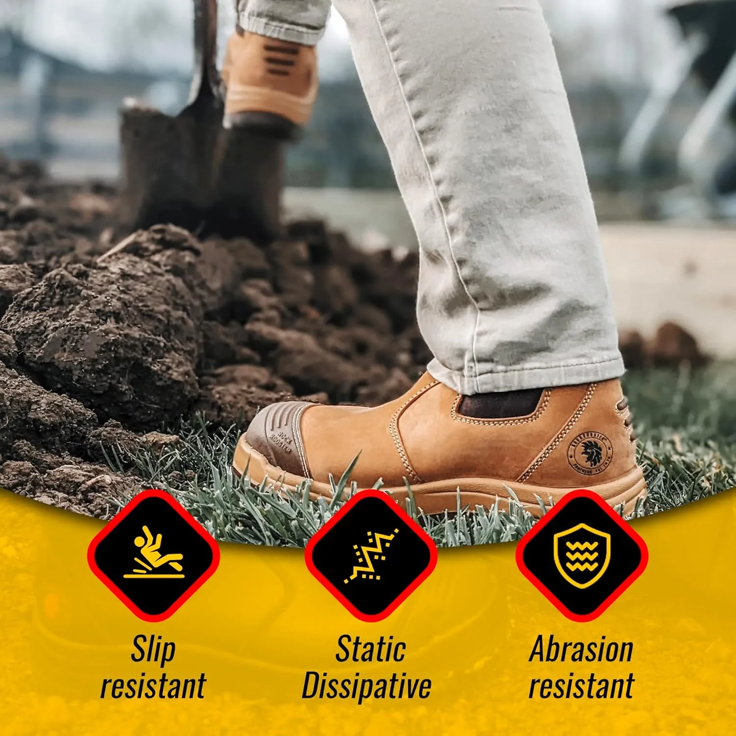 ROCKROOSTER Work Boots for Men, 6 inch Steel Toe, Slip On Safety Leather Chelsea Durable and Comfortable Work Shoes (AK227, AK222)