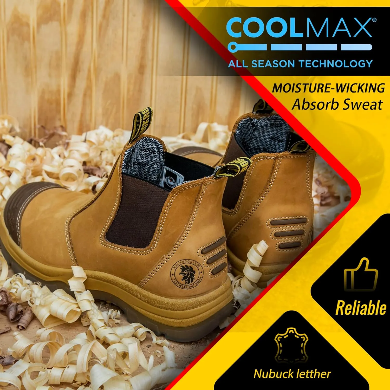 ROCKROOSTER Work Boots for Men, 6 inch Steel Toe, Slip On Safety Leather Chelsea Durable and Comfortable Work Shoes (AK227, AK222)