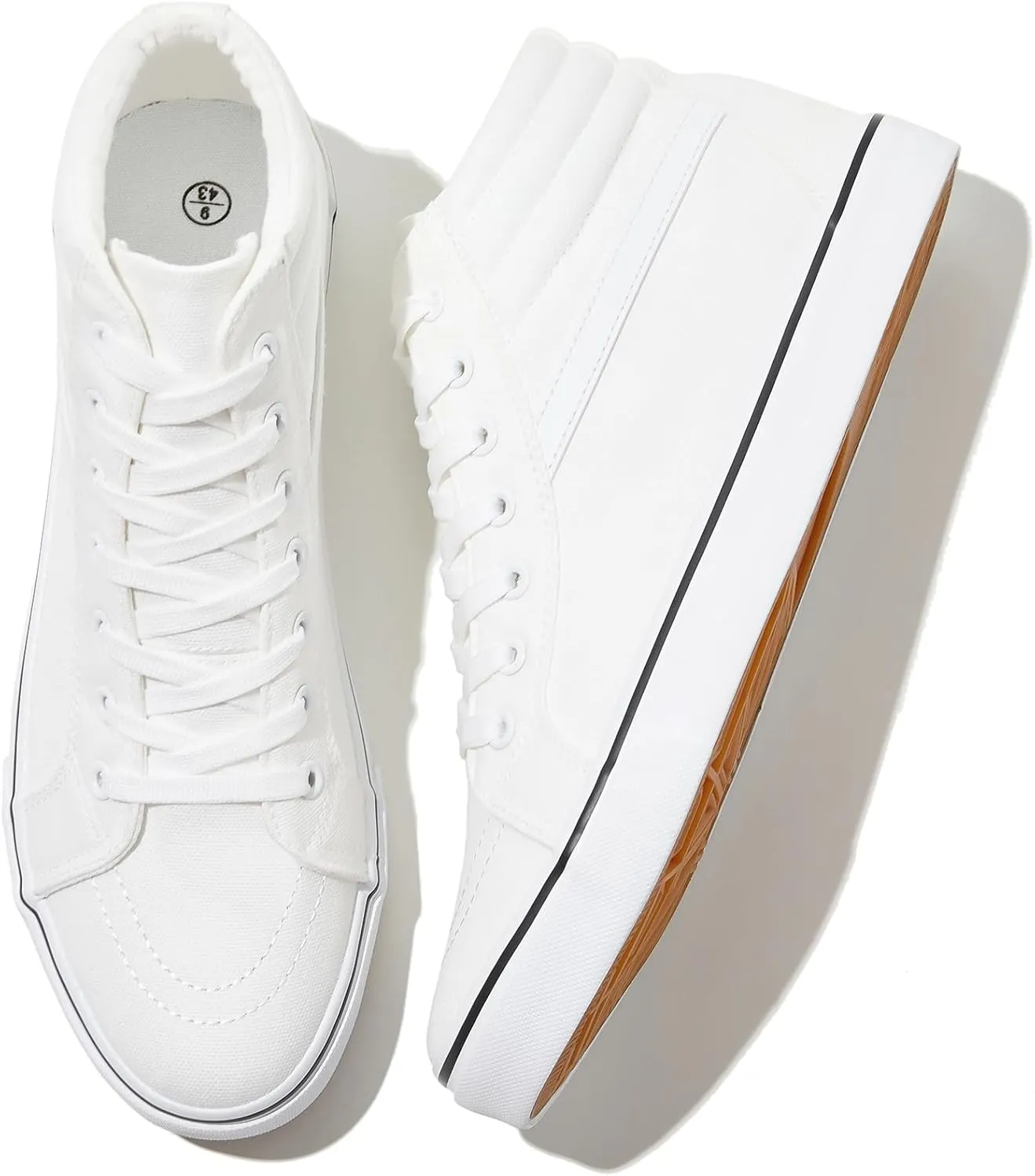 Rominz Mens White Canvas Shoes Fashion High-Top Canvas Sneakers for Men Casual Tennis Shoes Black Classic Lace-UP Walking Shoes Skate Shoes, 7