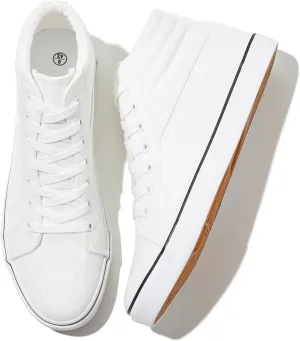 Rominz Mens White Canvas Shoes Fashion High-Top Canvas Sneakers for Men Casual Tennis Shoes Black Classic Lace-UP Walking Shoes Skate Shoes, 7