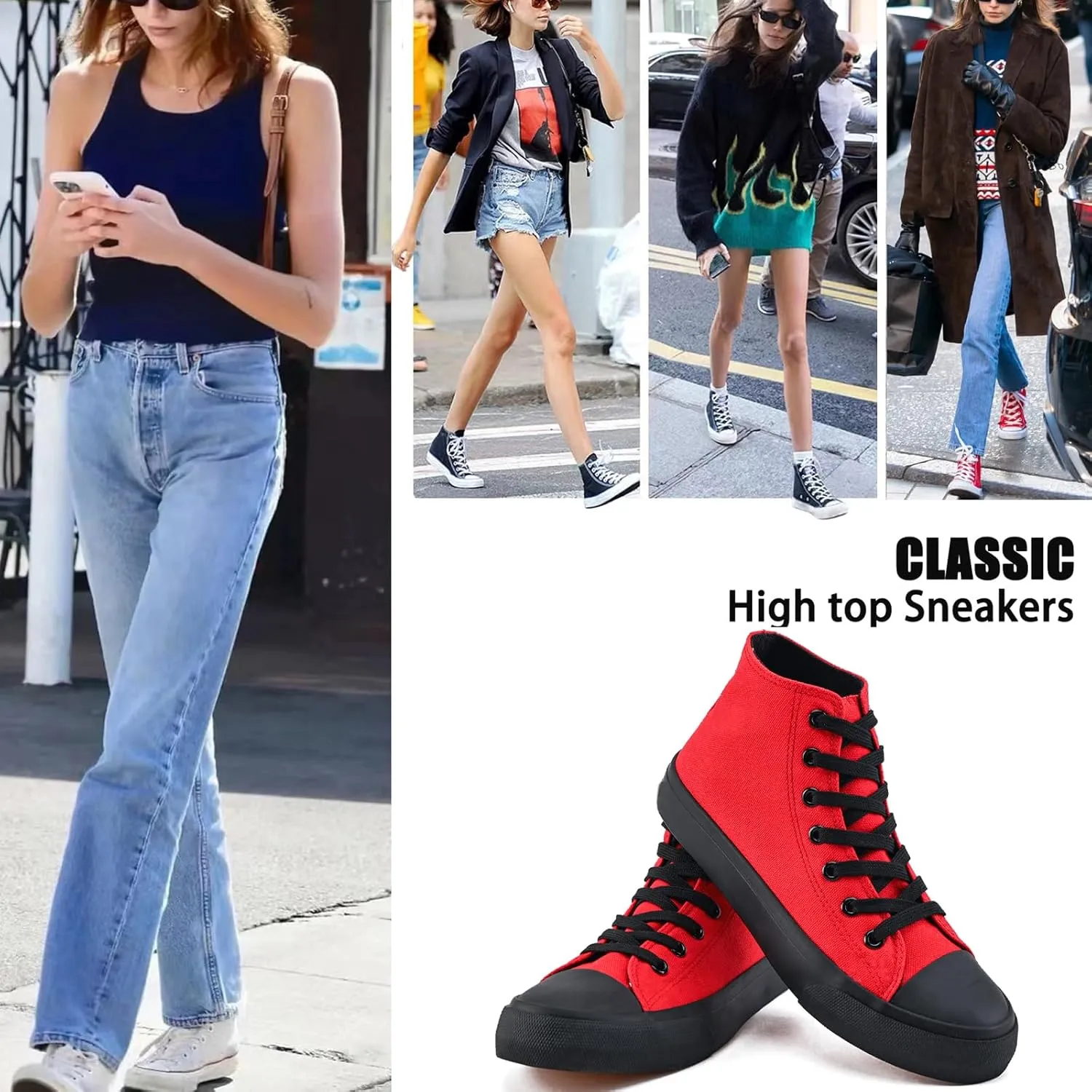rosyclo Women's High Top Canvas Sneakers Fashion Lace-up Classic Casual Walking Shoes
