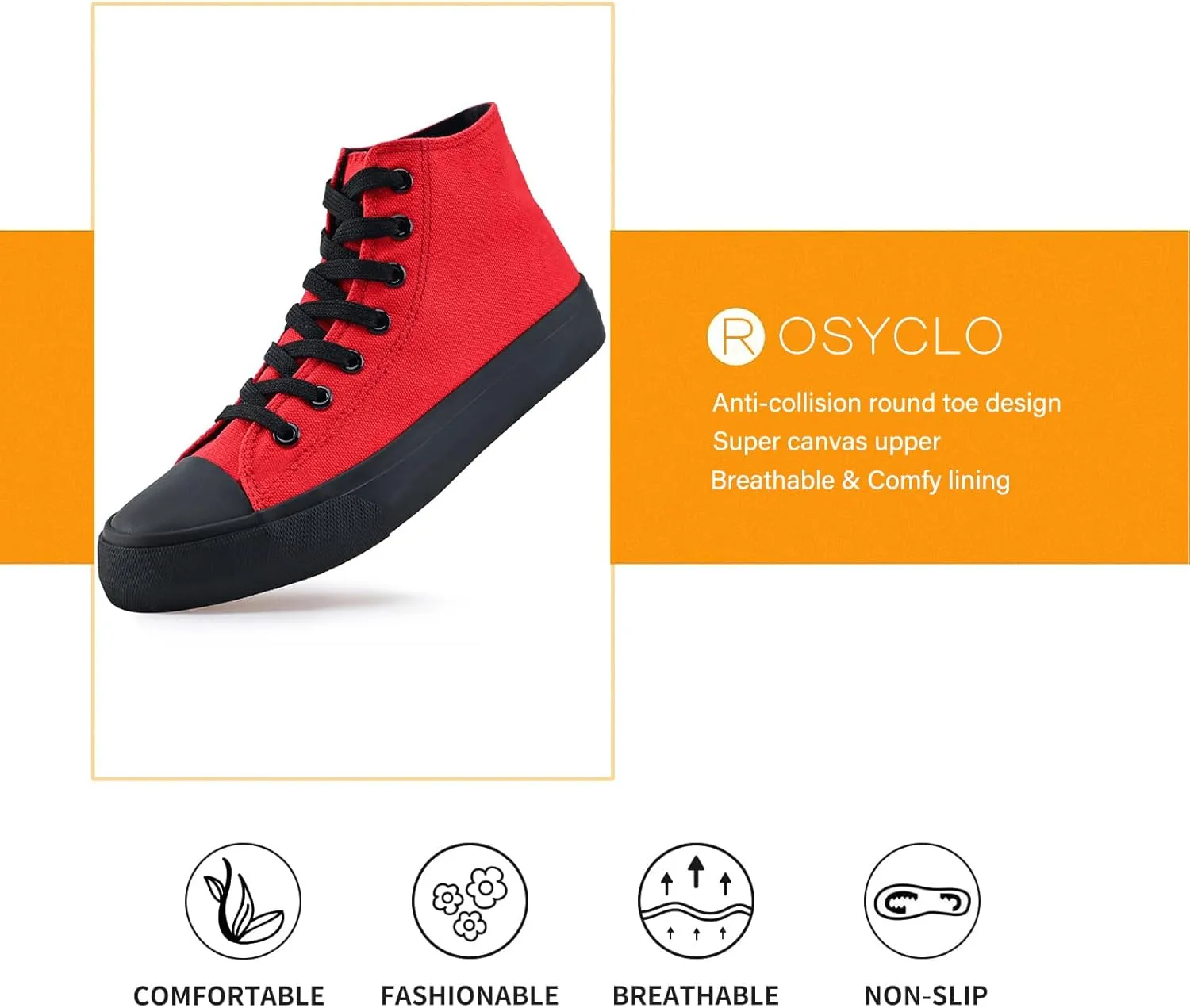 rosyclo Women's High Top Canvas Sneakers Fashion Lace-up Classic Casual Walking Shoes