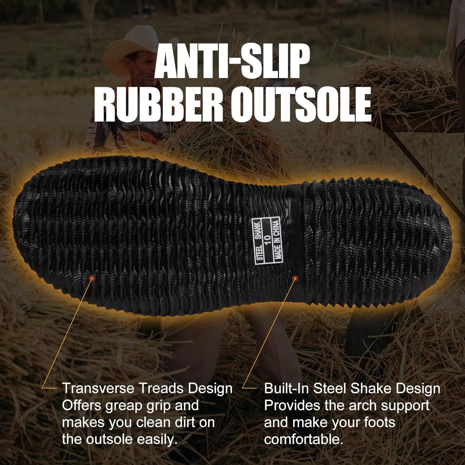 Rubber Boots for Men with Steel Shank, 6mm Neoprene Insulated Rain Boots, Mid Calf Waterproof Rubber Work Boots for Hunting, Gardening, Farming, Fishing