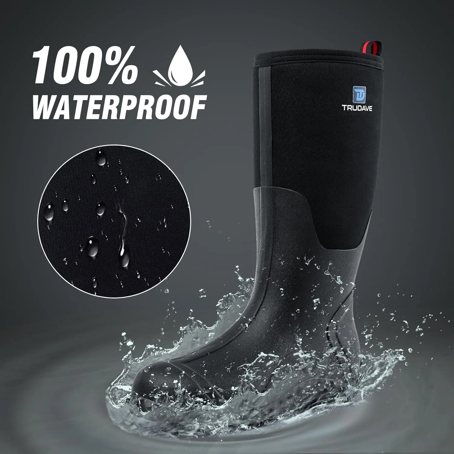 Rubber Boots for Men with Steel Shank, Waterproof Insulated Reliable Rain Boots for Outdoor Work Hunting, Warm Dry 5mm Neoprene Anti-slip All-Season Mud Boots, Size 5-14