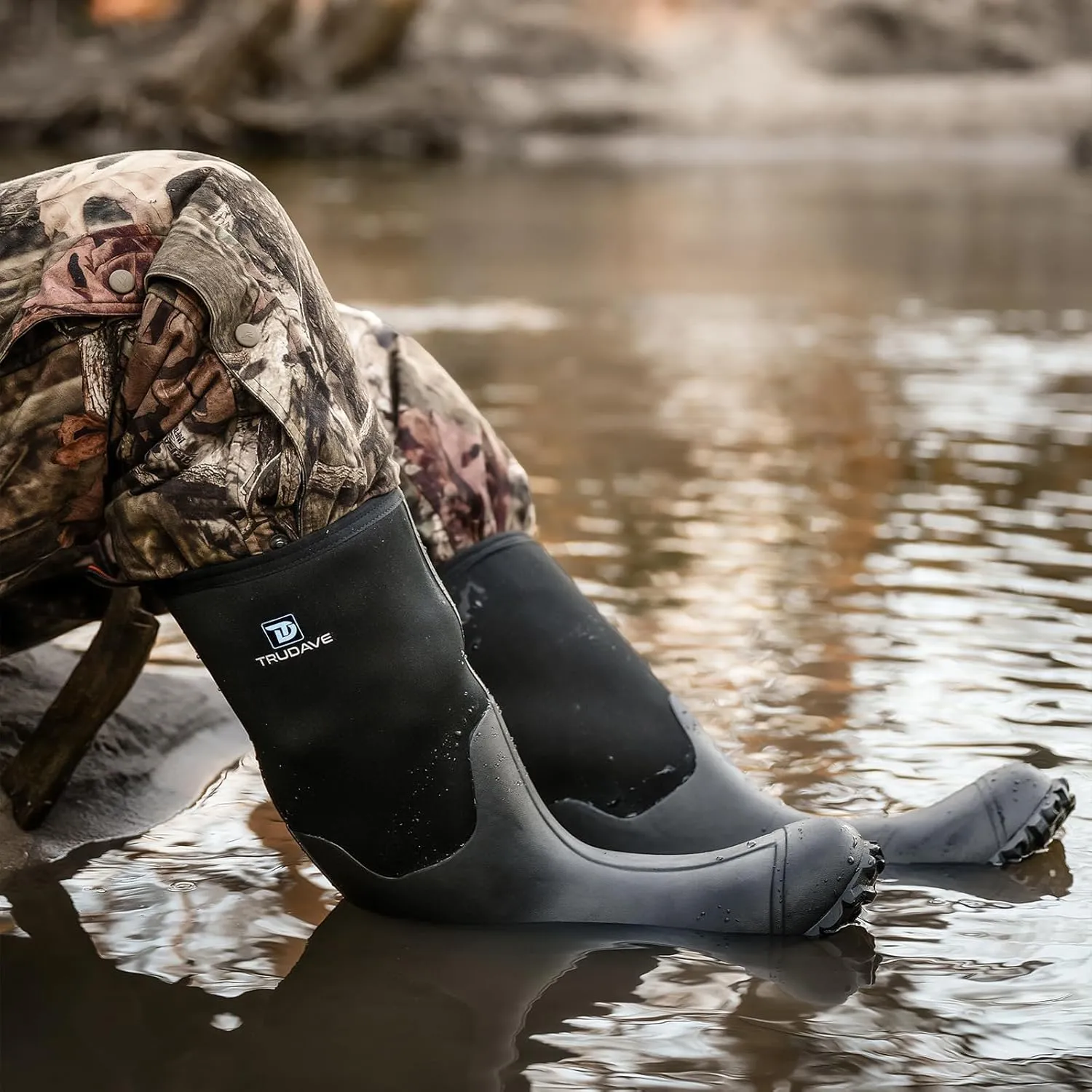 Rubber Boots for Men with Steel Shank, Waterproof Insulated Reliable Rain Boots for Outdoor Work Hunting, Warm Dry 5mm Neoprene Anti-slip All-Season Mud Boots, Size 5-14