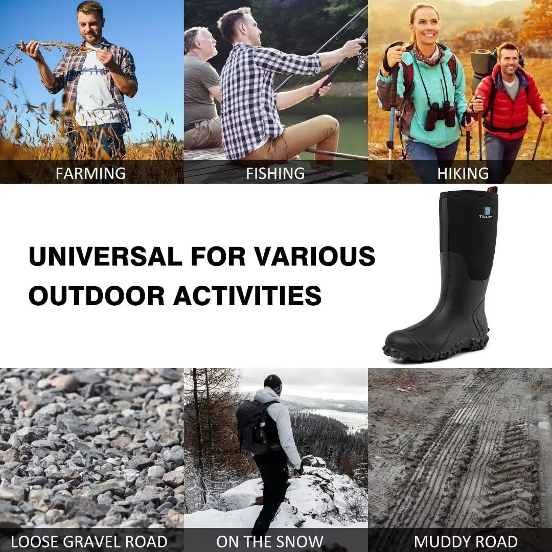 Rubber Boots for Men with Steel Shank, Waterproof Insulated Reliable Rain Boots for Outdoor Work Hunting, Warm Dry 5mm Neoprene Anti-slip All-Season Mud Boots, Size 5-14