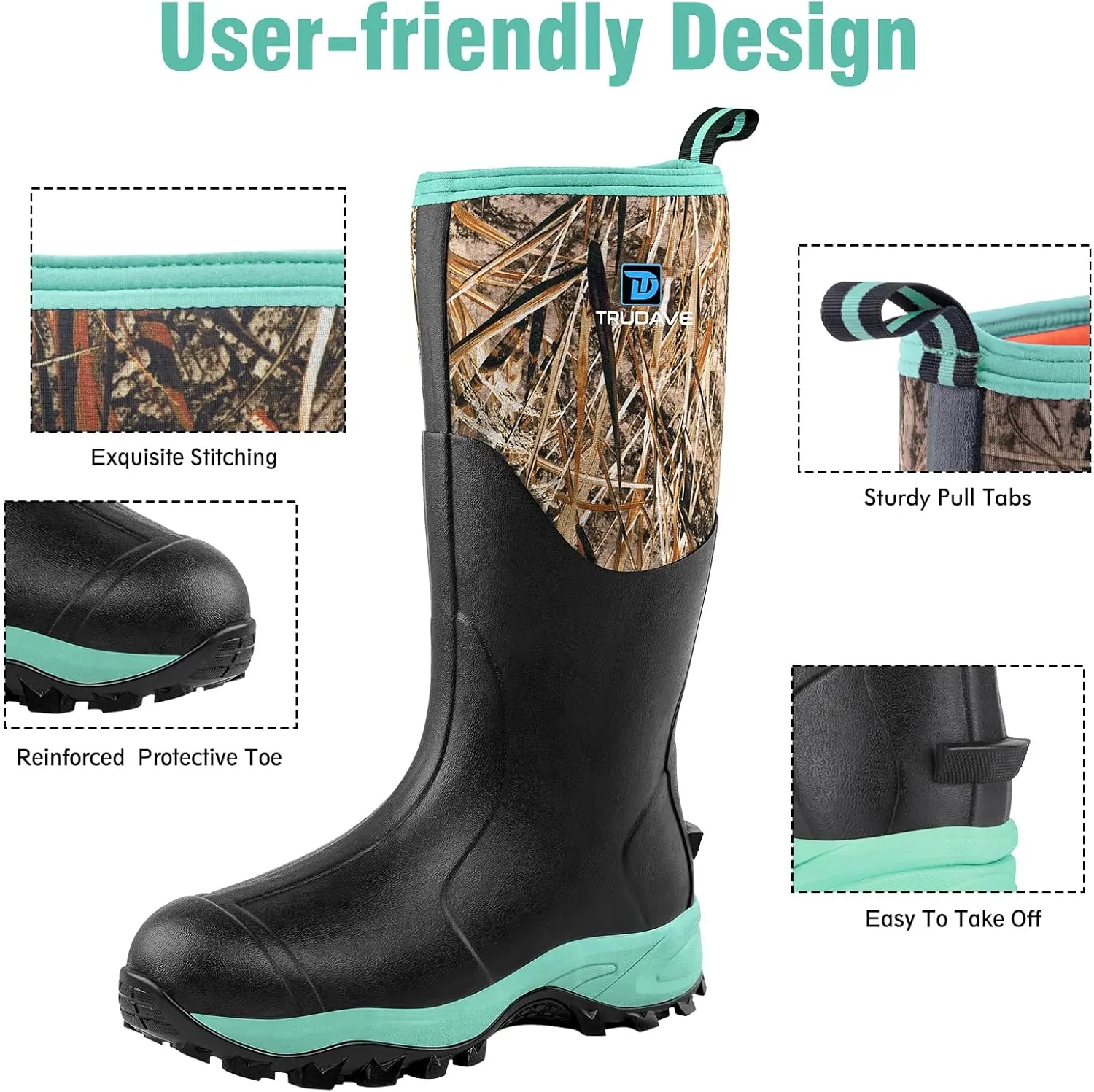 Rubber Boots for Women with Steel Shank, Waterproof Insulated Mud Rain Boots, 6mm Neoprene Anti-slip Outdoor Work Boots, Size 6-11