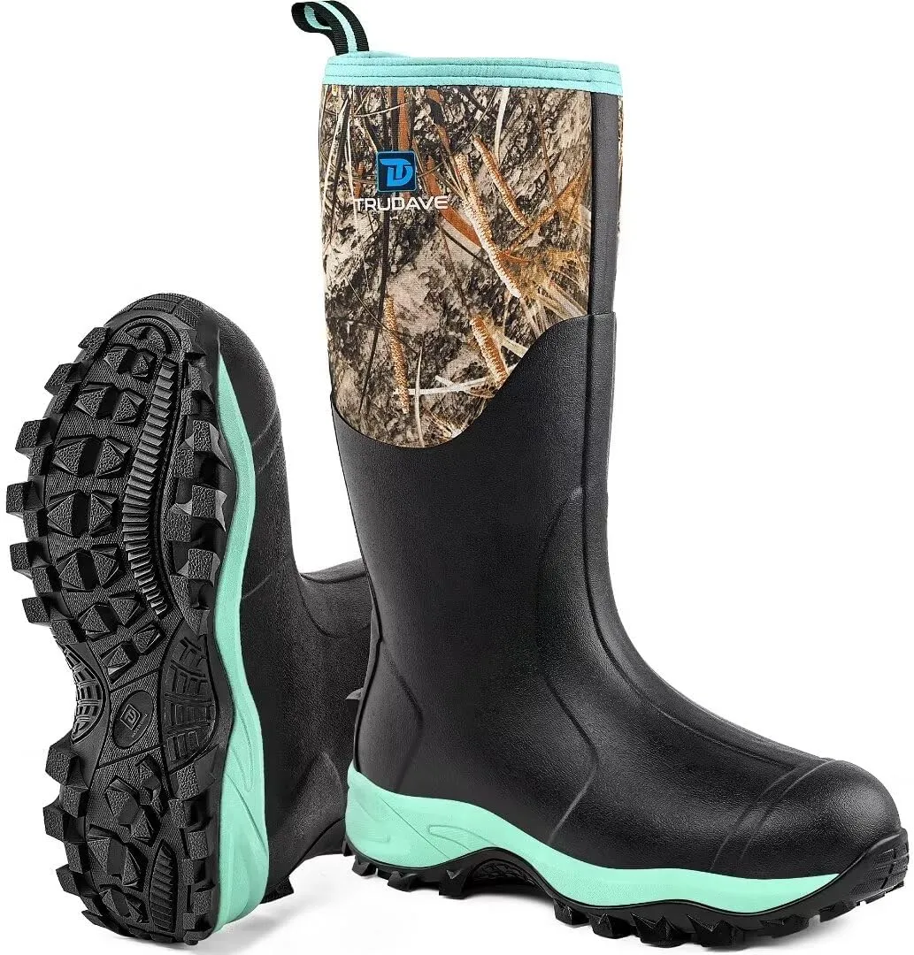 Rubber Boots for Women with Steel Shank, Waterproof Insulated Mud Rain Boots, 6mm Neoprene Anti-slip Outdoor Work Boots, Size 6-11