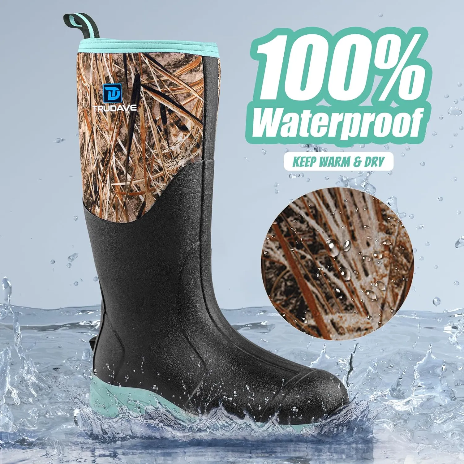 Rubber Boots for Women with Steel Shank, Waterproof Insulated Mud Rain Boots, 6mm Neoprene Anti-slip Outdoor Work Boots, Size 6-11