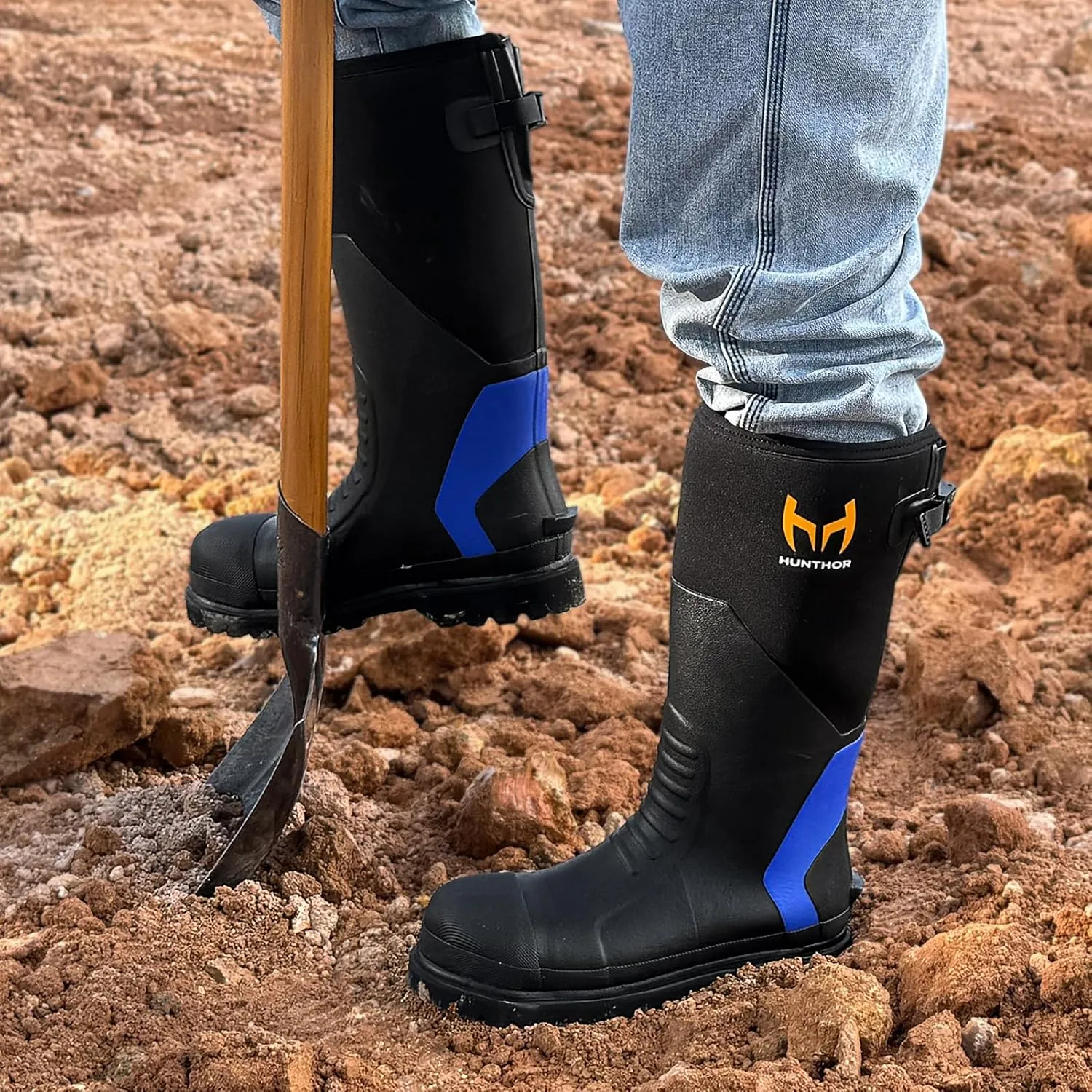 Rubber Work Boots, Puncture-Proof with Steel Toe & Shank, Lightweight Waterproof Anti Slip EVA Outsole Hunting Boots for Men, 6mm Neoprene for Construction, Manufacturing or Farming(Size 6-14)