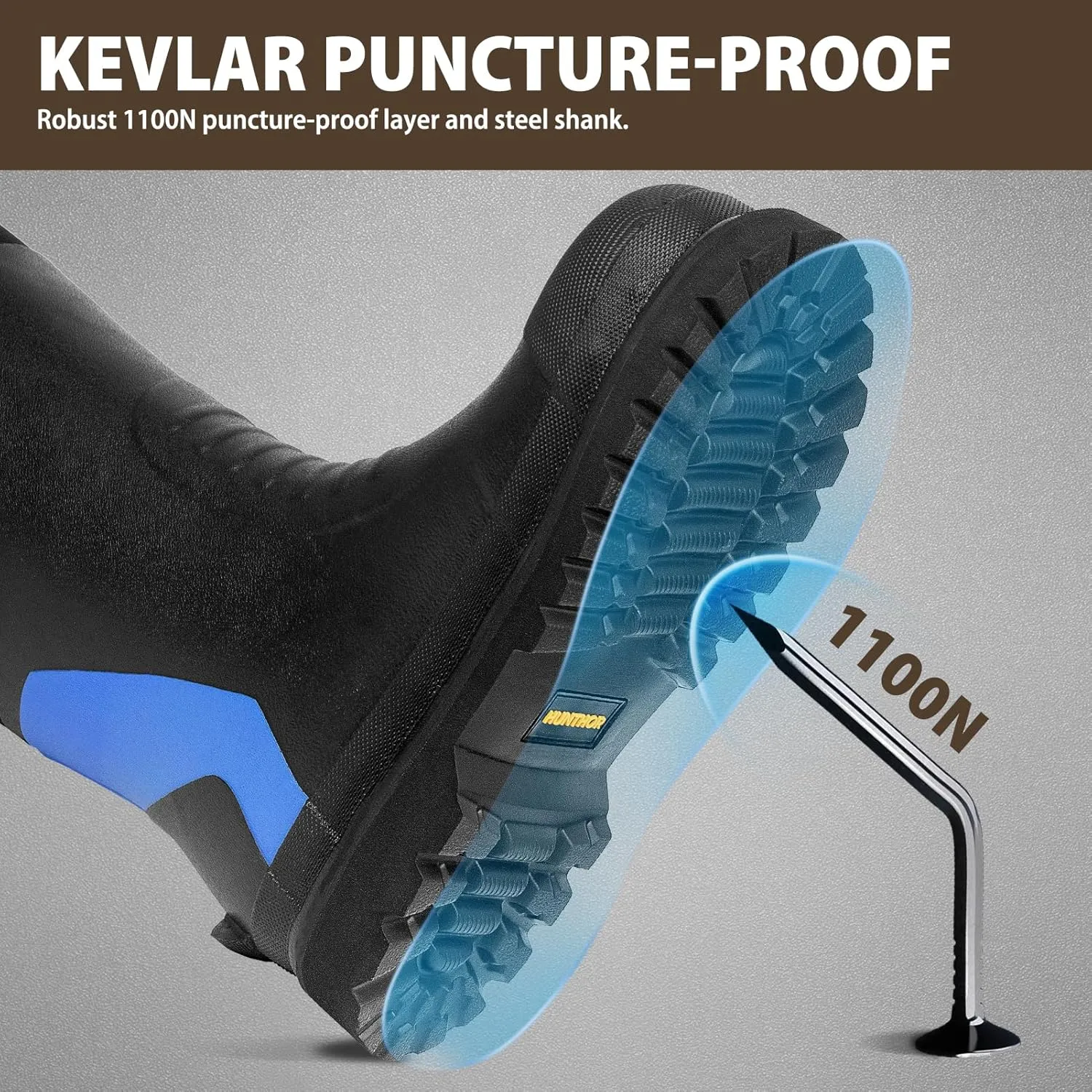 Rubber Work Boots, Puncture-Proof with Steel Toe & Shank, Lightweight Waterproof Anti Slip EVA Outsole Hunting Boots for Men, 6mm Neoprene for Construction, Manufacturing or Farming(Size 6-14)