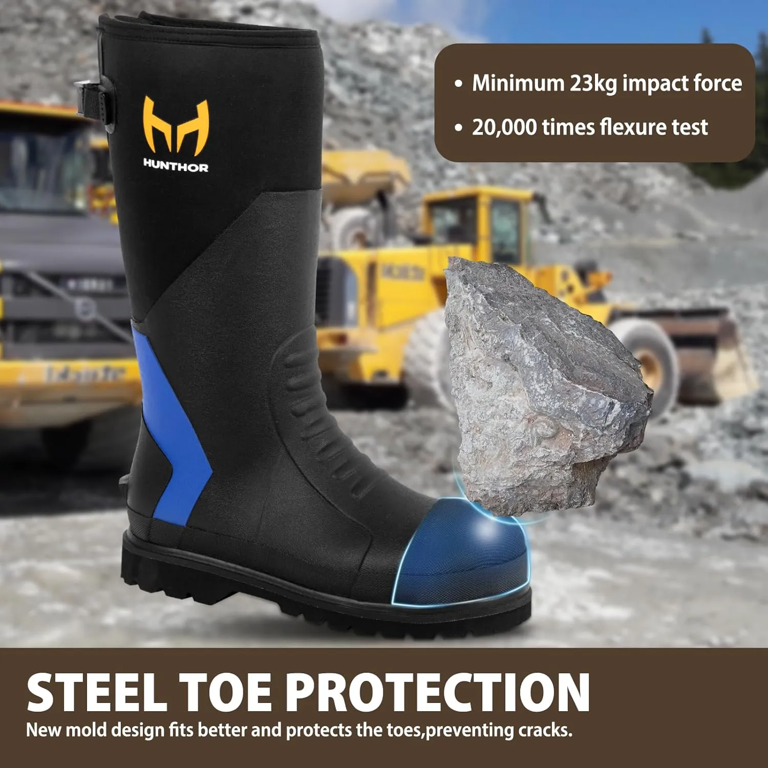 Rubber Work Boots, Puncture-Proof with Steel Toe & Shank, Lightweight Waterproof Anti Slip EVA Outsole Hunting Boots for Men, 6mm Neoprene for Construction, Manufacturing or Farming(Size 6-14)