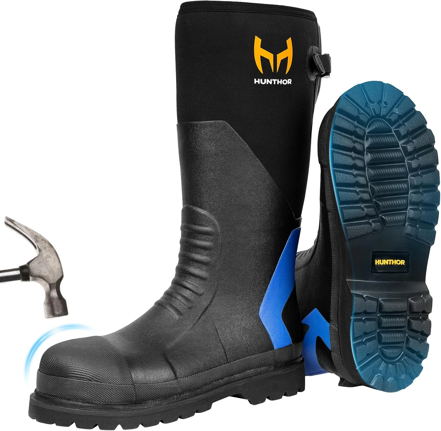 Rubber Work Boots, Puncture-Proof with Steel Toe & Shank, Lightweight Waterproof Anti Slip EVA Outsole Hunting Boots for Men, 6mm Neoprene for Construction, Manufacturing or Farming(Size 6-14)