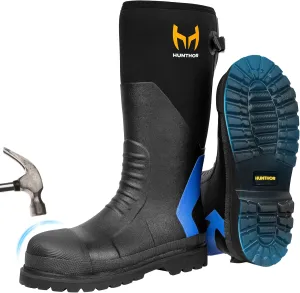 Rubber Work Boots, Puncture-Proof with Steel Toe & Shank, Lightweight Waterproof Anti Slip EVA Outsole Hunting Boots for Men, 6mm Neoprene for Construction, Manufacturing or Farming(Size 6-14)