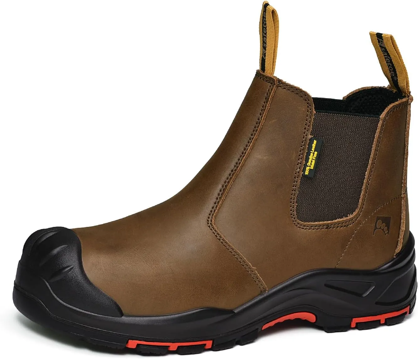 SAFETOE Mens Work Boots Composite Toe Chelsea Safety Boots Slip On Cow Leather Waterproof Lightweight Working Boots