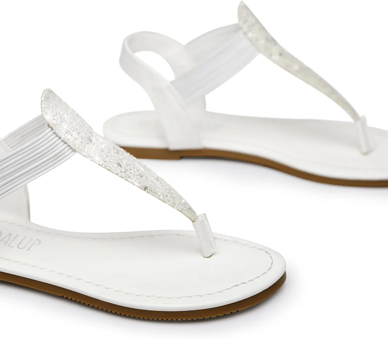 SANDALUP Women's Elastic strappy Flat Sandals w Sparkling Thong Sandals for Women - Ankle Strap Sandals for Dressy Summer - Sparkly Sandals Women for Walking