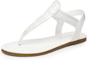 SANDALUP Women's Elastic strappy Flat Sandals w Sparkling Thong Sandals for Women - Ankle Strap Sandals for Dressy Summer - Sparkly Sandals Women for Walking