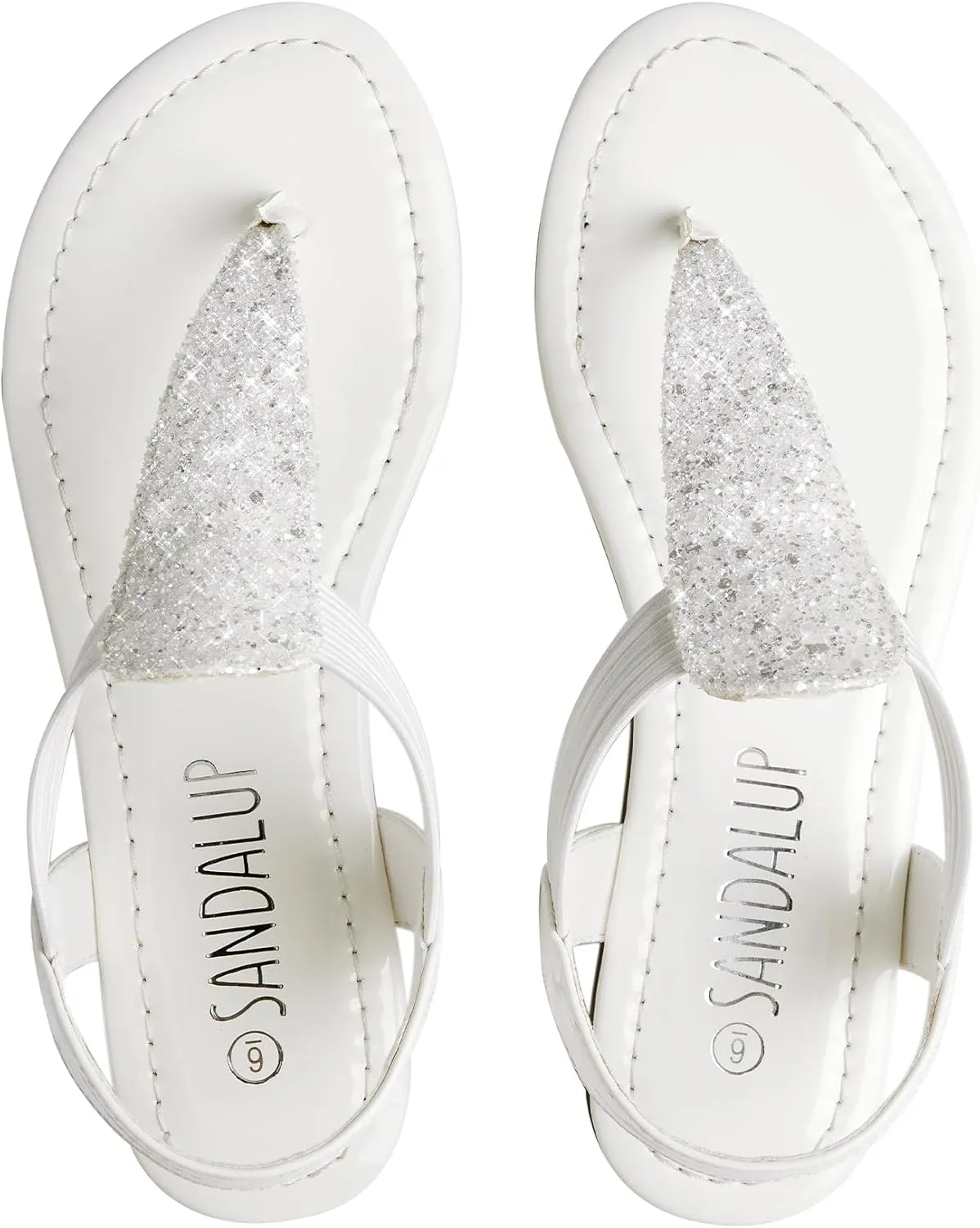 SANDALUP Women's Elastic strappy Flat Sandals w Sparkling Thong Sandals for Women - Ankle Strap Sandals for Dressy Summer - Sparkly Sandals Women for Walking